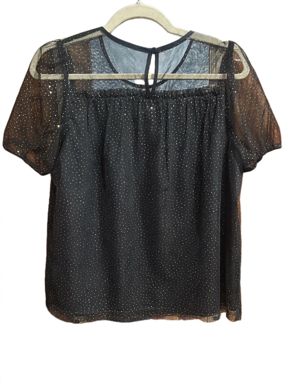 J. Crew Black Sheer Dot Short Sleeve Blouse